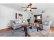 Open living room with view into kitchen and hardwood floors at 3019 Parkstone Dr, Charlotte, NC 28210