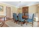 Formal dining room with elegant chandelier, hardwood floors, and wainscoting at 3041 Valencia Ter, Charlotte, NC 28211