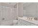 Clean bathroom with a shower/tub combo and white vanity at 4025 Weddington Manor Ct, Matthews, NC 28104