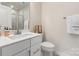 Clean bathroom with single vanity, toilet and shower at 1326 Gleason Way, Charlotte, NC 28217