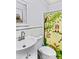 Charming bathroom with whimsical shower curtain and single vanity at 160 Pampas Ln, Mooresville, NC 28117