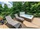 Deck with hot tub, lounge chairs, and wooded views at 3196 Stonemill Path, Sherrills Ford, NC 28673