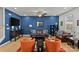 Living room with blue accent wall, hardwood floors, and comfy seating at 4020 Harmony Hills Dr, Matthews, NC 28104