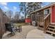 Landscaped backyard with patio, firepit, and storage shed at 423 Solomon St, Charlotte, NC 28216