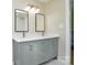 Bathroom with a double vanity, gray cabinets, white countertops, and modern lighting at 6615 Love Mill Rd, Monroe, NC 28110
