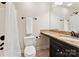 Bathroom with a granite countertop and a shower with curtain at 829 Palmetto Bay Dr, Fort Mill, SC 29715