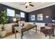 Inviting home office with navy walls, wainscoting, a ceiling fan, and ample natural light at 102 Ellsworth Rd # 43, Mooresville, NC 28115