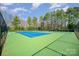 Well-maintained tennis court with blue and green surface and surrounding greenery, inviting for play at 10111 Grimsby Ct, Huntersville, NC 28078