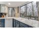 Kitchen features a double sink, updated cabinets, and views to backyard at 1419 Jules Ct, Charlotte, NC 28226