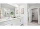 Double vanity bathroom with a shower and linen closet at 3028 Ora Smith Rd, Lincolnton, NC 28092