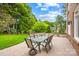 Brick patio with seating area, fire pit, and lush green lawn at 4120 St Timms Ct, Charlotte, NC 28226