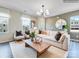 Living room with beige sofa, wood coffee table, and large mirror at 9863 Old Garden Cir, Gastonia, NC 28056