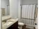 Clean bathroom with granite vanity and tub shower at 1194 Great Falls Hwy, Chester, SC 29706