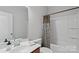 Clean bathroom with shower/tub combo and updated vanity at 13303 Hyperion Hills Ln, Charlotte, NC 28278