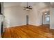 Open living room with hardwood floors and vaulted ceiling at 138 Augusta Ln, Shelby, NC 28150