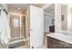 Bathroom with a walk-in shower, toilet, and vanity with sink at 3322 Yarmouth Ln, Gastonia, NC 28056