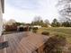 Large wooden deck shows home's backyard with fencing, shrubs, and an expansive grassy lawn at 509 Baucom Deese Rd, Monroe, NC 28110