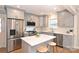 Modern kitchen featuring stainless steel appliances, gray cabinets, quartz countertops, and an island with seating at 532 Scaleybark Rd, Charlotte, NC 28209