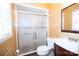 Updated bathroom with a walk-in shower and modern fixtures at 6710 Elm Forest Dr, Charlotte, NC 28212