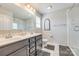 Double vanity bathroom with a large mirror and a walk-in shower at 970 Bunker Trce, Rock Hill, SC 29730