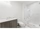 Modern bathroom with a walk-in shower and gray vanity at 130 Cherokee Rd # 403, Charlotte, NC 28207