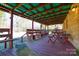 Covered back deck with wooden benches and picnic table at 194 Bynum Rd, Lincolnton, NC 28092