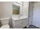 Bathroom with white vanity, single sink, and large mirror at 1691 Montevista Dr, Shelby, NC 28150