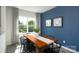 A dining room featuring a wood table, large windows providing natural light, and stylish decor on a blue wall at 3156 Ora Smith Rd, Lincolnton, NC 28092