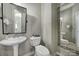 Cozy half-bathroom features a pedestal sink, ornate mirror, and textured walls at 10433 Pullengreen Dr, Charlotte, NC 28277