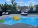 Backyard pool with outdoor seating, umbrella, covered sunbed, inflatable raft and duck at 2262 Galloway Sw Ln, Concord, NC 28025