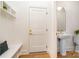 Elegant bathroom with pedestal sink and gold fixtures at 3935 Black Sycamore Dr, Charlotte, NC 28226