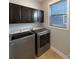 Laundry room with Maytag washer and dryer and upper cabinets at 9140 Carneros Creek Rd, Charlotte, NC 28214