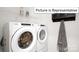 Bright laundry room with Whirlpool washer and dryer, overhead shelving, and a coat rack at 1023 Merganser Way, Indian Trail, NC 28079