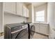 Modern laundry room features a sink, storage cabinets, and front load washer and dryer at 11006 Knight Castle Dr, Charlotte, NC 28277