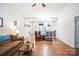 Spacious living room with hardwood floors, fireplace, and vaulted ceiling at 2019 Stoney Point Cir, Monroe, NC 28112