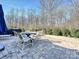Paver patio features an outdoor dining set and umbrella, surrounded by lush greenery at 7522 Porrera St, Charlotte, NC 28214