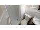 Clean bathroom with shower stall, toilet, and vanity at 1005 Woodland Dr, Gastonia, NC 28054