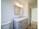 Bathroom with gray vanity and quartz countertop at 2705 Lowell Bethesda Rd, Gastonia, NC 28056