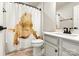 Bathroom with lizard shower curtain and vanity at 6270 Durango Way, Denver, NC 28037