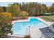 Large community pool with lane markers and mature trees providing shade for the neighborhood at 10015 Lattice Ct, Charlotte, NC 28269