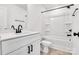 Clean bathroom with white vanity and bathtub shower combo at 1520 Nectar Way, Kannapolis, NC 28027