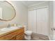 Clean bathroom with wood vanity and shower/tub combo at 182 Grand View Dr, New London, NC 28127