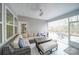 Cozy screened porch featuring a sectional sofa and outdoor fire pit at 201 Picasso Trl, Mount Holly, NC 28120