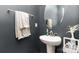 Modern bathroom with pedestal sink and dark gray walls at 232 Morgans Branch Rd, Belmont, NC 28012