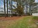 Landscaped backyard with pine straw and trees at 4211 Suttle Pl, Matthews, NC 28104