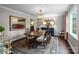 Elegant dining room with a large wooden table, chandelier, and a colorful rug at 4334 Silo Ln, Charlotte, NC 28226