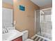 Clean bathroom with a walk-in shower and updated fixtures at 5636 Whitehawk Hill Rd, Mint Hill, NC 28227