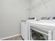 Bright laundry room with modern washer and dryer and wire shelving at 14812 Baytown Ct, Huntersville, NC 28078