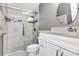 Updated bathroom with a large shower and granite vanity at 4944 Cornelia Dr, Charlotte, NC 28269