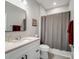 Clean bathroom with a vanity, mirror, and shower-tub combo at 14106 Magnolia Walk Dr, Huntersville, NC 28078